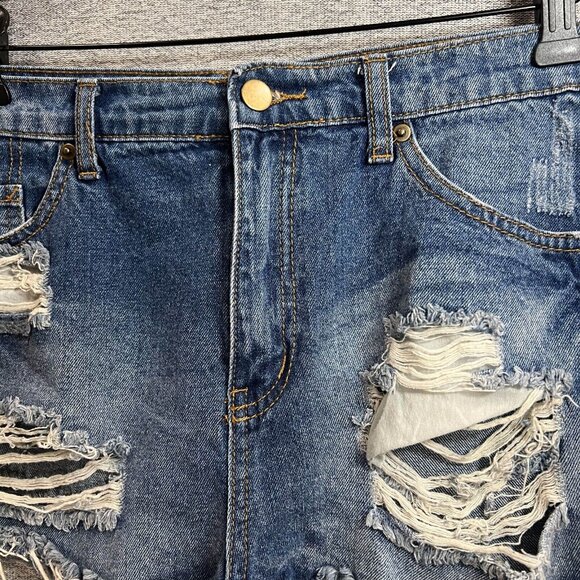 Forever 21 Jean Shorts Women Sz 30 Blue Cut Off Distressed Raw Hem Modern Chic - Picture 3 of 13
